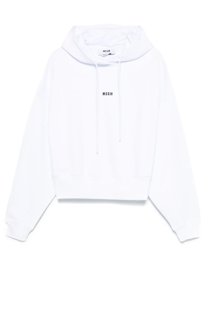 Msgm Cropped Hoodie With Drawstring Hood In White