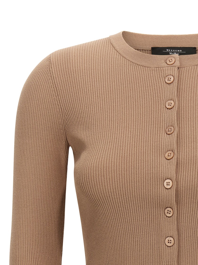 Max Mara Fitted Cropped Cardigan With Ribbed Texture In Brown