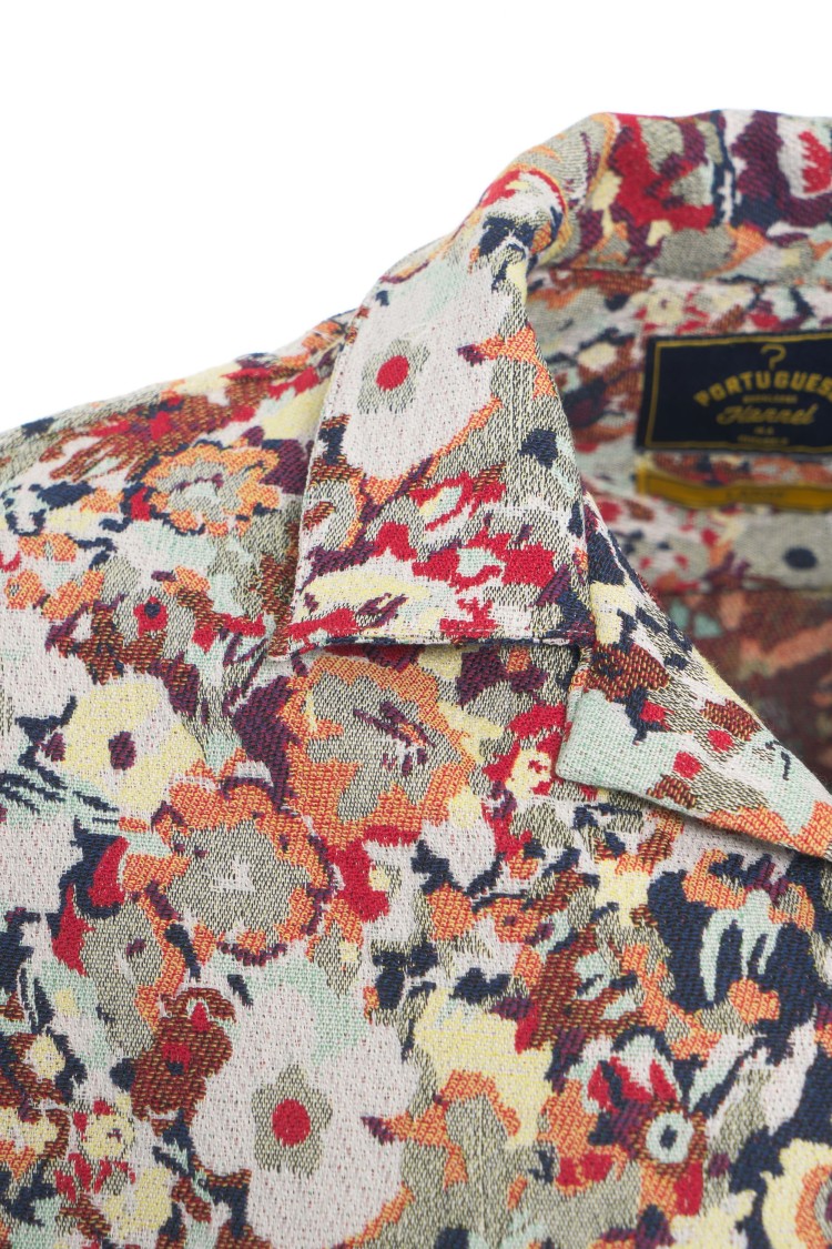 Shop Portuguese Floral Jacquard Shirt With Notched Lapels In Pink