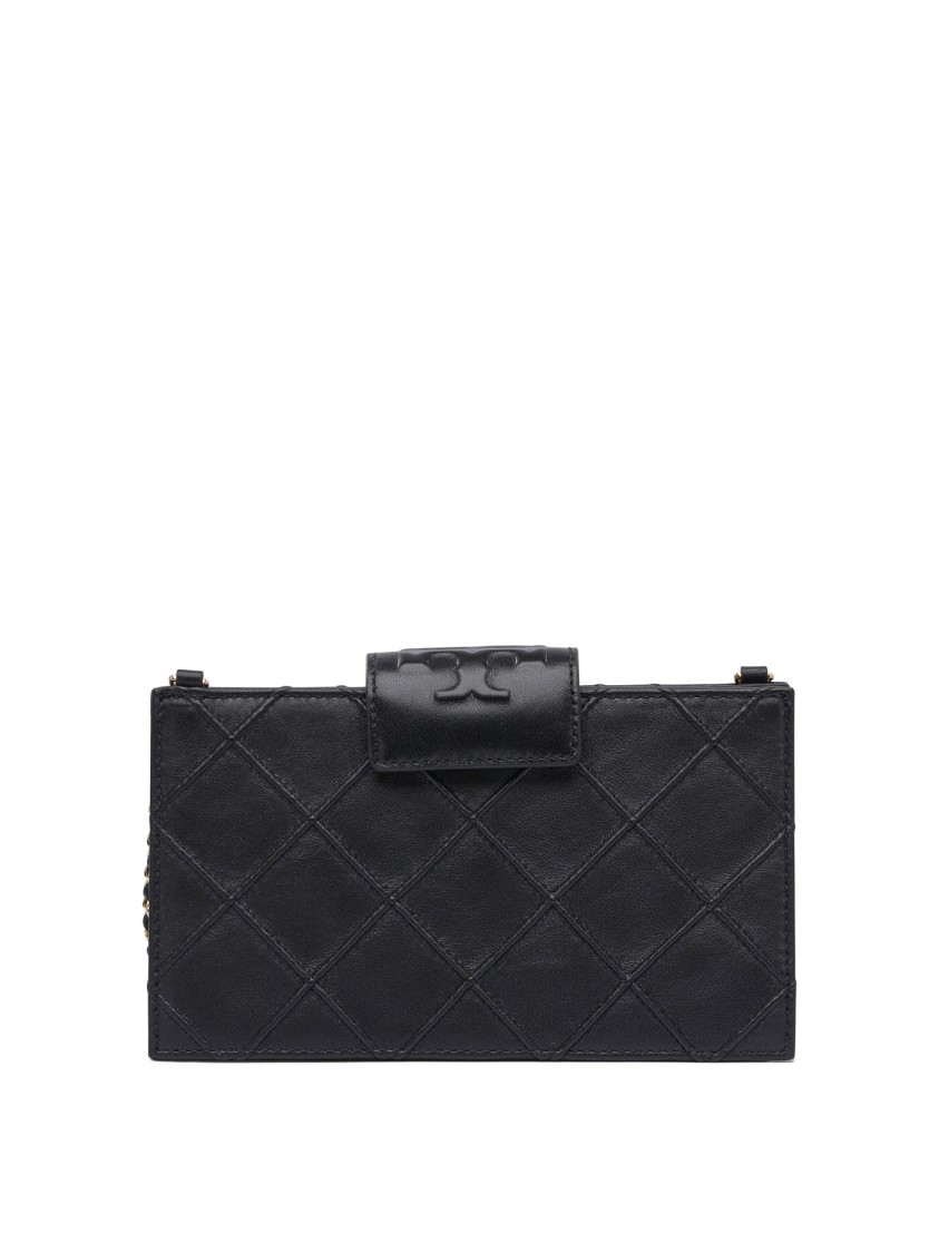 Tory Burch Fleming Mini Chain Wallet In Quilted Leather Design In Black