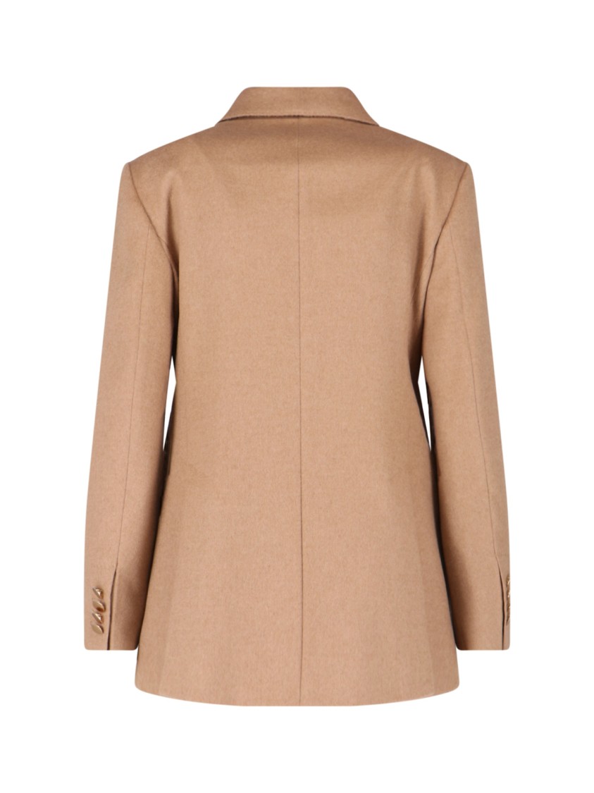 Max Mara Double-breasted Camel Blazer With Logo Embroidery In Brown
