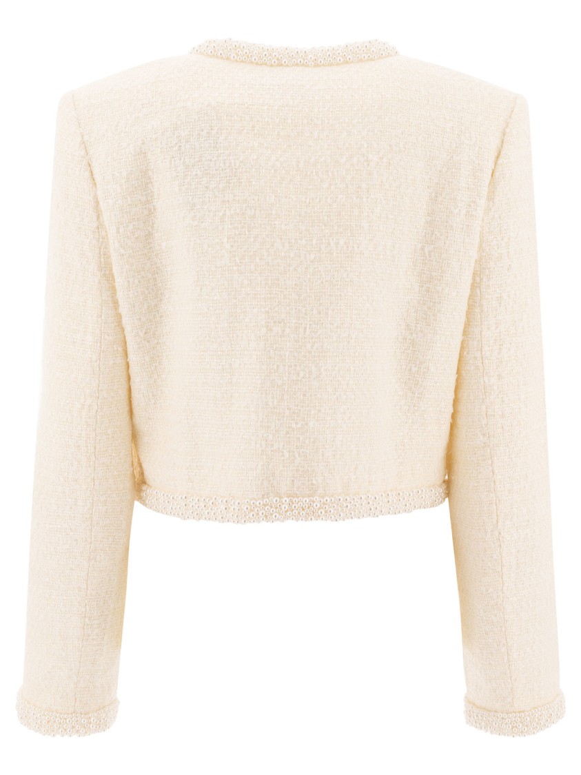 Self-portrait Cropped Knitwear With Textured Fabric In Neutral