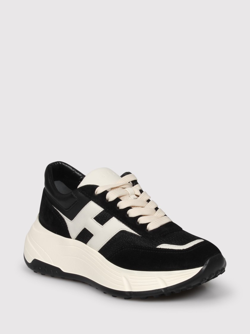 Hogan Round Toe Black Sneakers With Suede Inserts