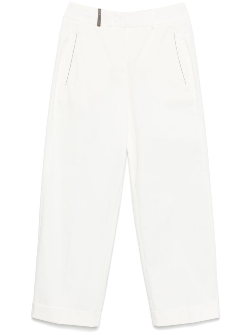 Peserico Cropped White Pants In Red
