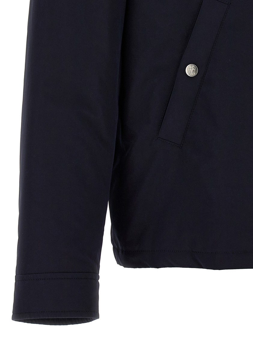 Brunello Cucinelli Dark Blue Nylon Short Jacket In Black