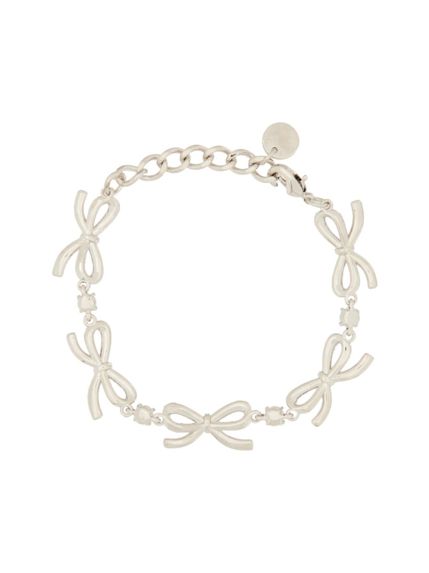 Self-portrait Bow Motif Bracelet With Polished Accents In Silver
