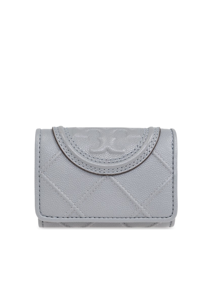 Tory Burch Fleming Soft Logo Wallet In Gray