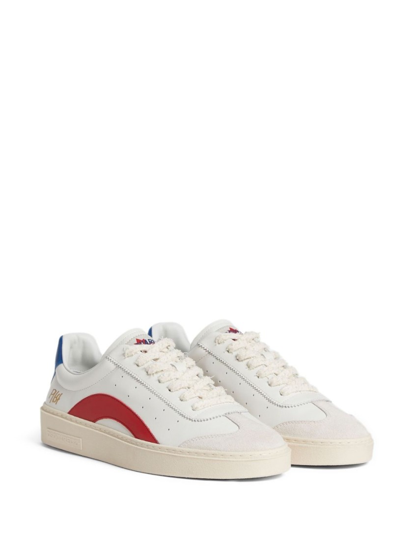 Dsquared2 White Leather Sneakers With Contrasting Accents In Neutral