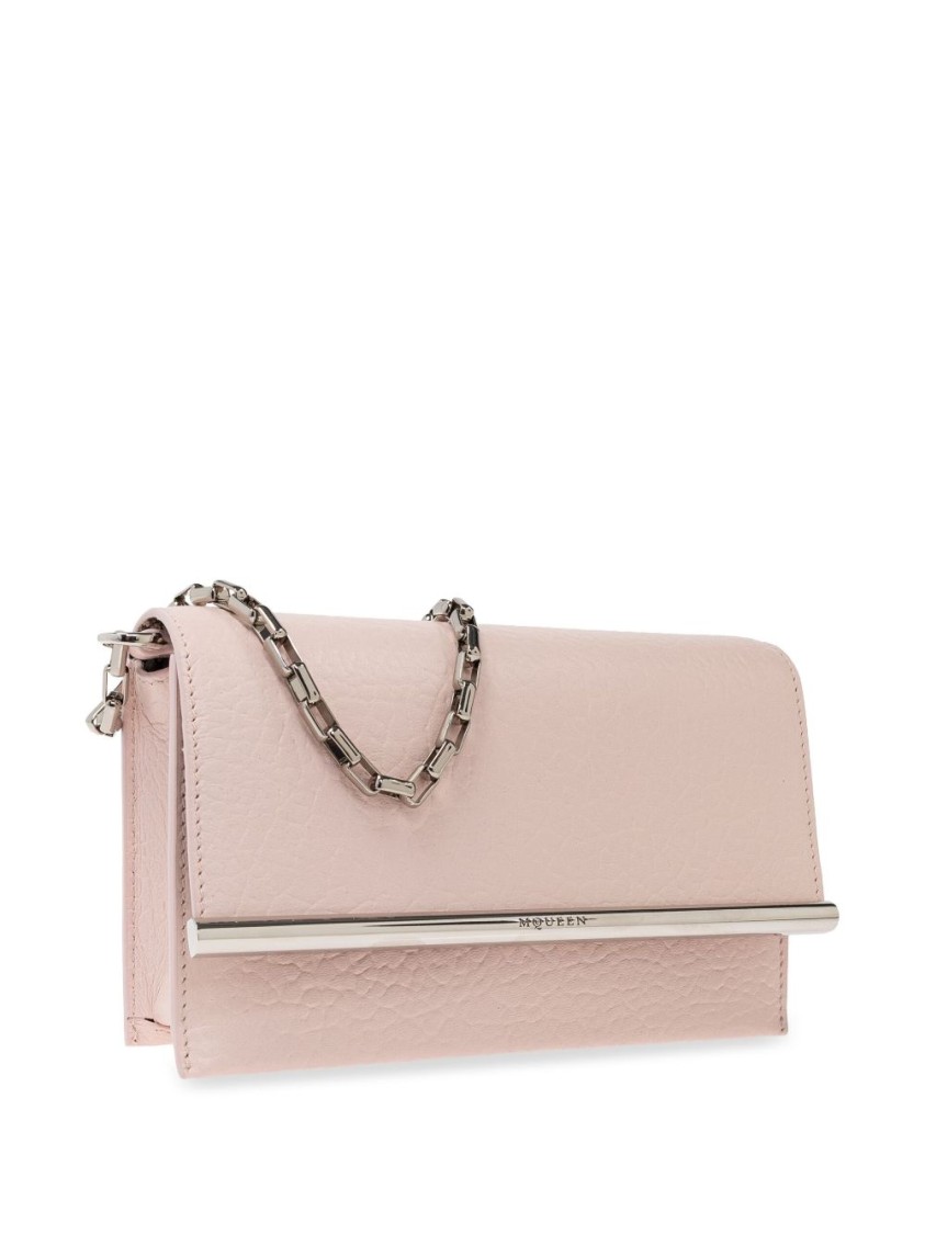 Alexander Mcqueen Lambskin Crossbody Bag With Metal Bar Accent In Pink