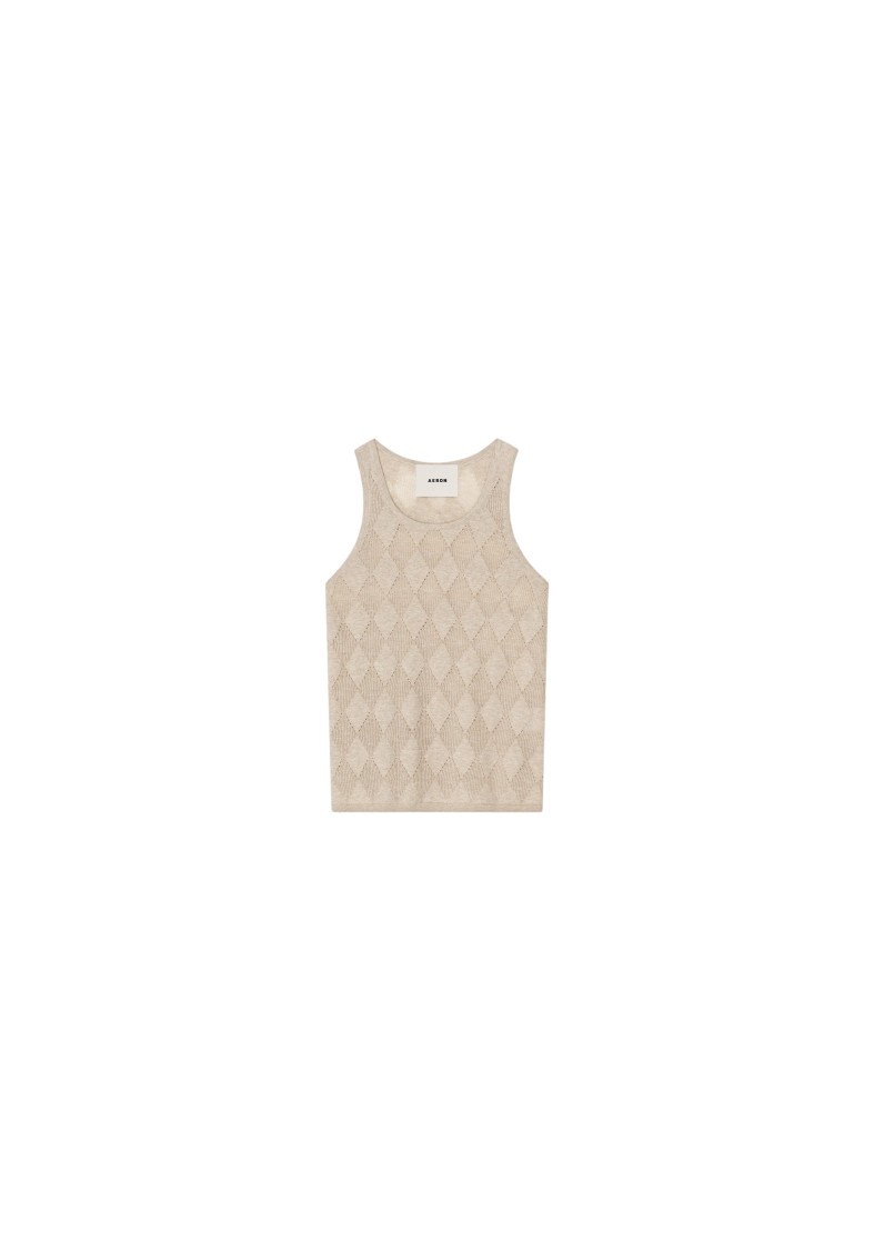 Shop Aeron Kismet - Diamond Knit Racer Neck Top In Neutrals