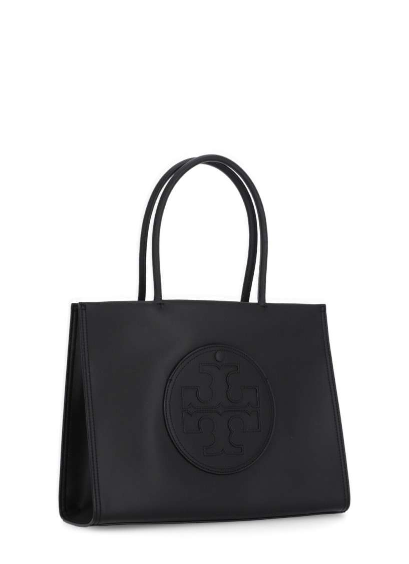 Tory Burch Small Ella Shopping Bag In Eco Leather With Logo In Black