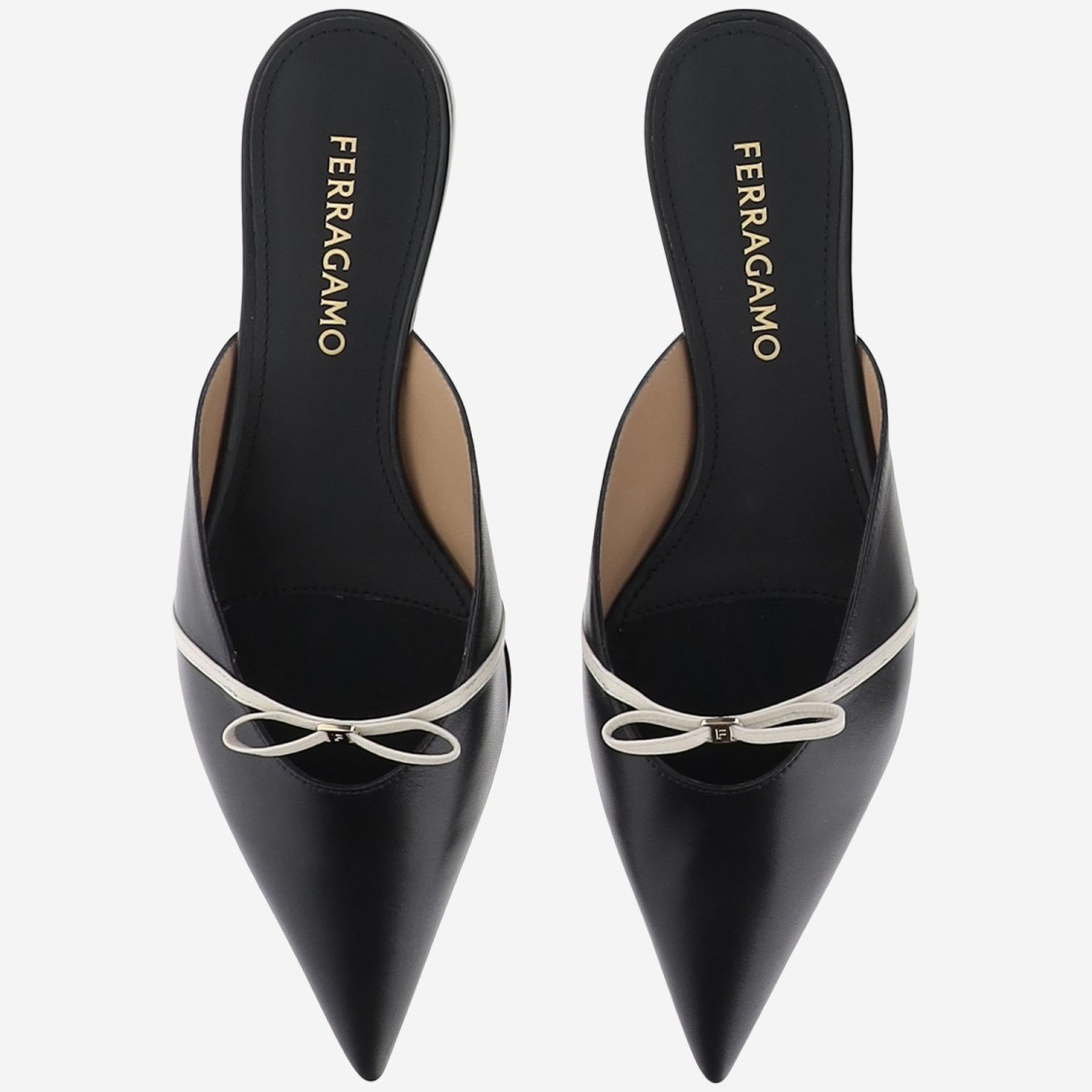 Ferragamo Bow Pointed Toe Mules In Black