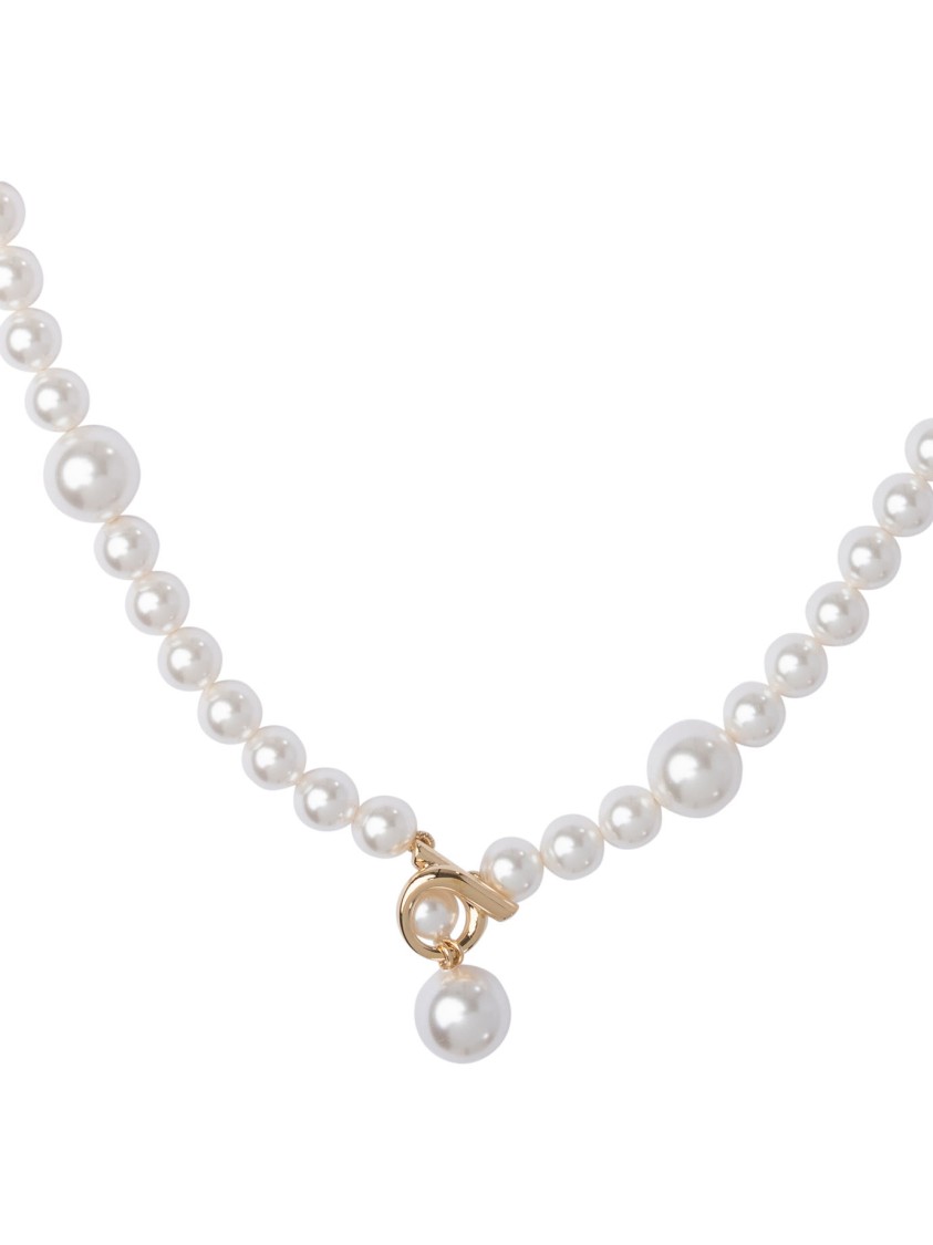 Ferragamo Necklace With Pendant Detail And Pearl Beads In Metallic