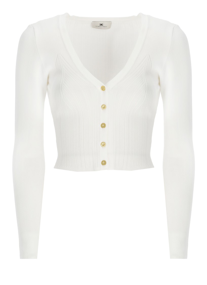 ELISABETTA FRANCHI ELISABETTA FRANCHI IVORY VISCOSE BLEND CARDIGAN