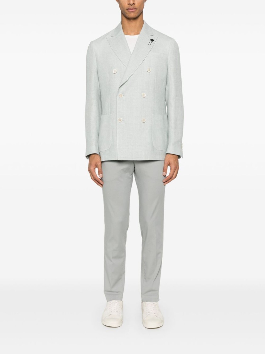 Lardini Linen Double-breasted Jacket Buttoned Cuffs In White