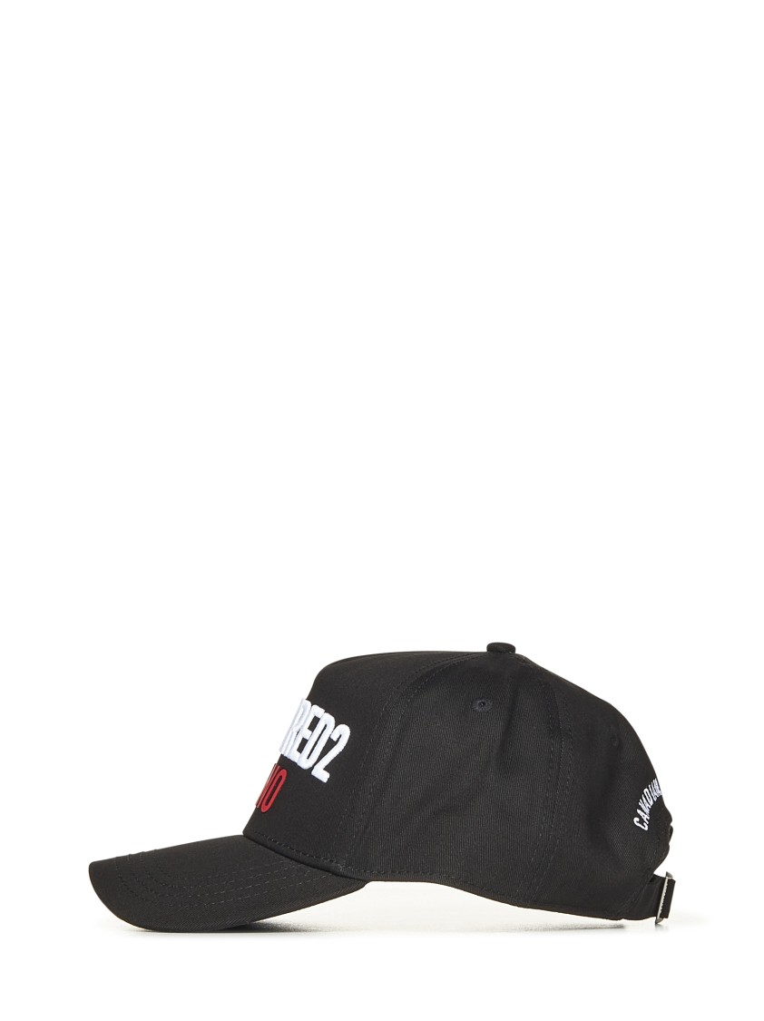 Dsquared2 Distressed Black Cotton Baseball Cap With Logo Embroidery In Black