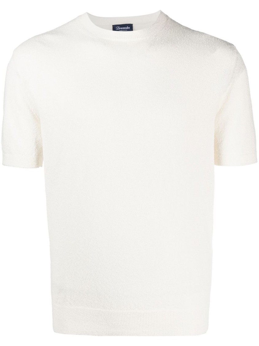 Drumohr Textured Short-sleeve Top With Classic Crew Neckline In White