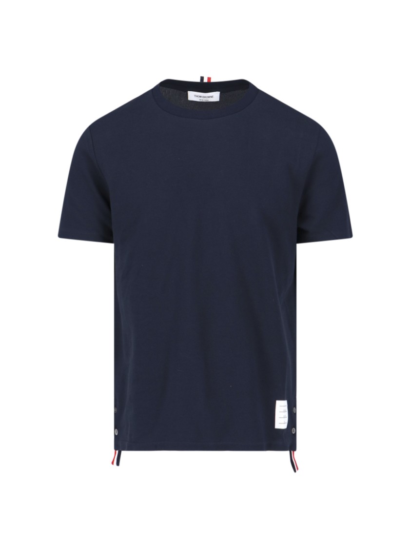 Thom Browne Crew Neck Cotton T-shirt With Distinctive Logo In Blue