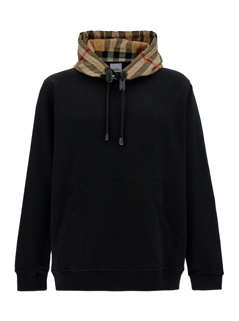 Shop Burberry Black Sweatshirt With Vintage Check Printed Hood