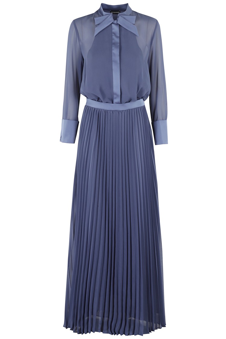 Shop Emporio Armani Maxi Dress In Techno Georgette In Blue