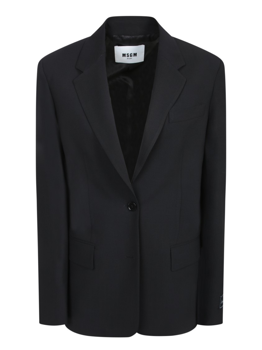 Msgm Tailored Black Jacket With Single Button Closure In Black