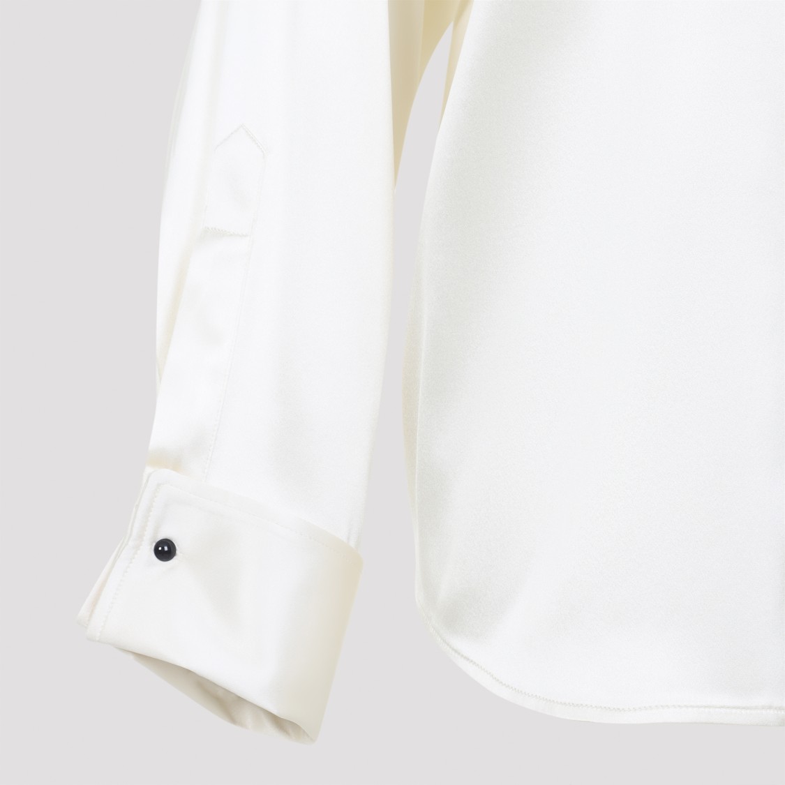 Phoebe Philo Liquid Utility White Silk Shirt With Pointed Collar And Button Tabs In White