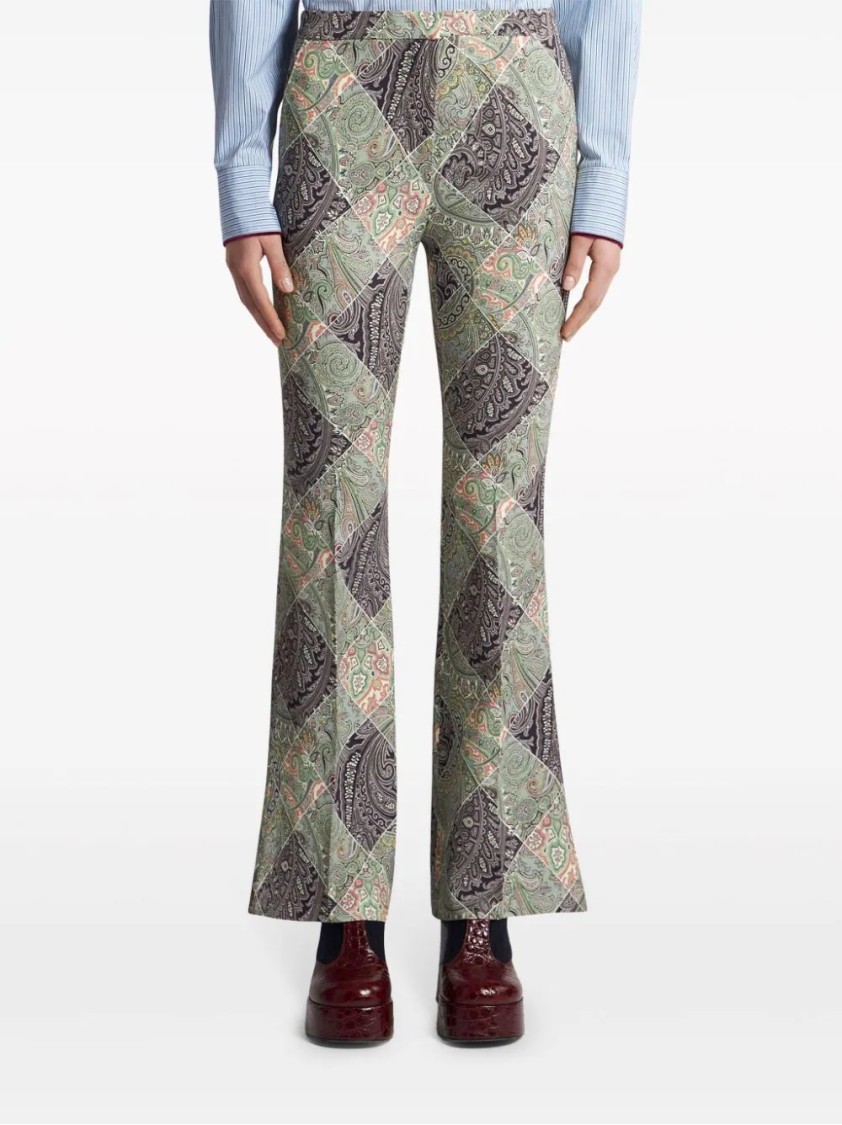 Etro Flared Printed Cady Trousers In Multi