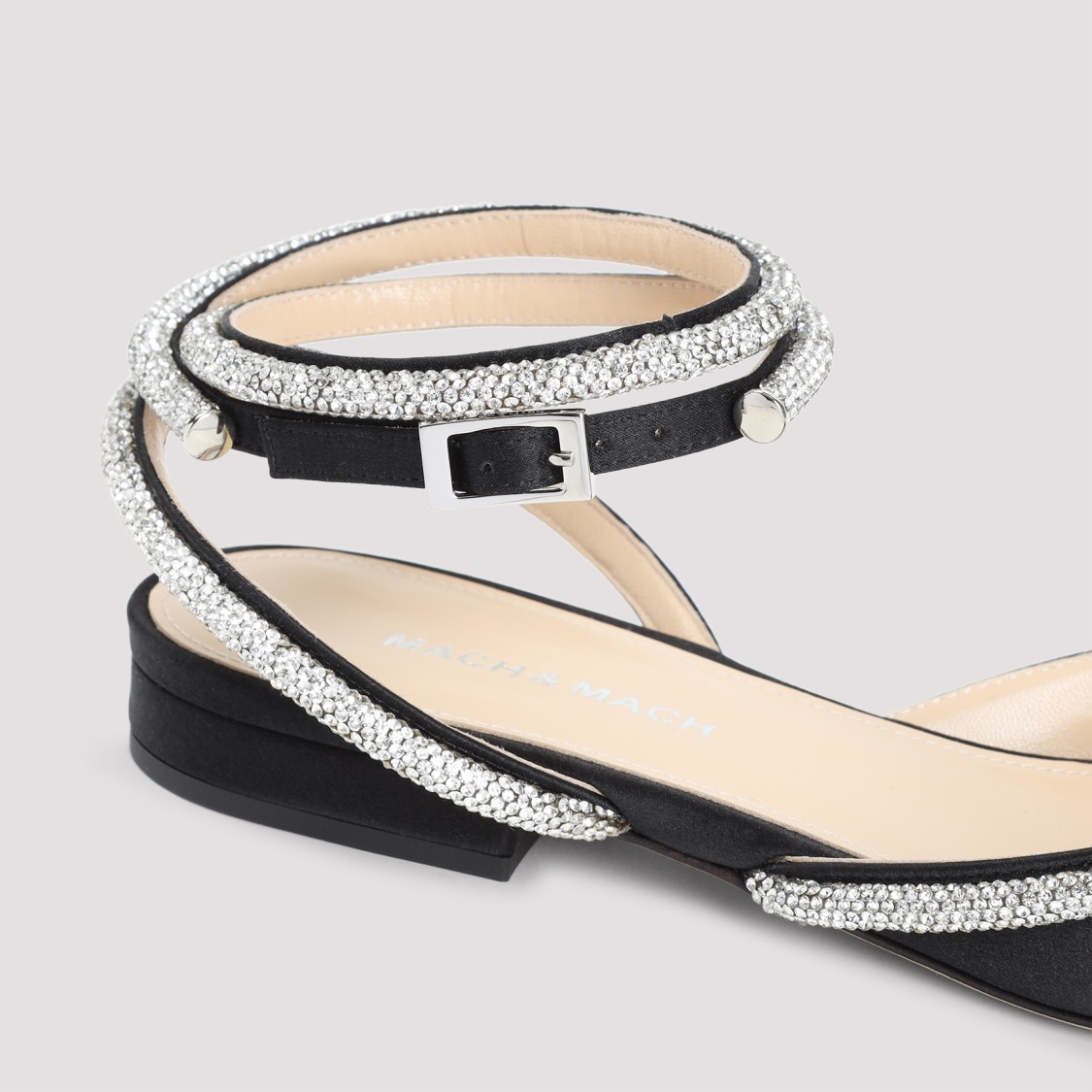 Mach&mach Double Bow Crystal-embellished Satin Point-toe Flats In Grey