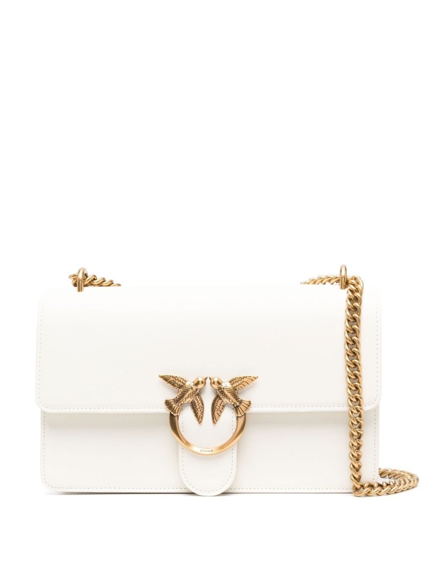 Pinko Cloud White Calf Leather Handbag With Gold-tone Accents