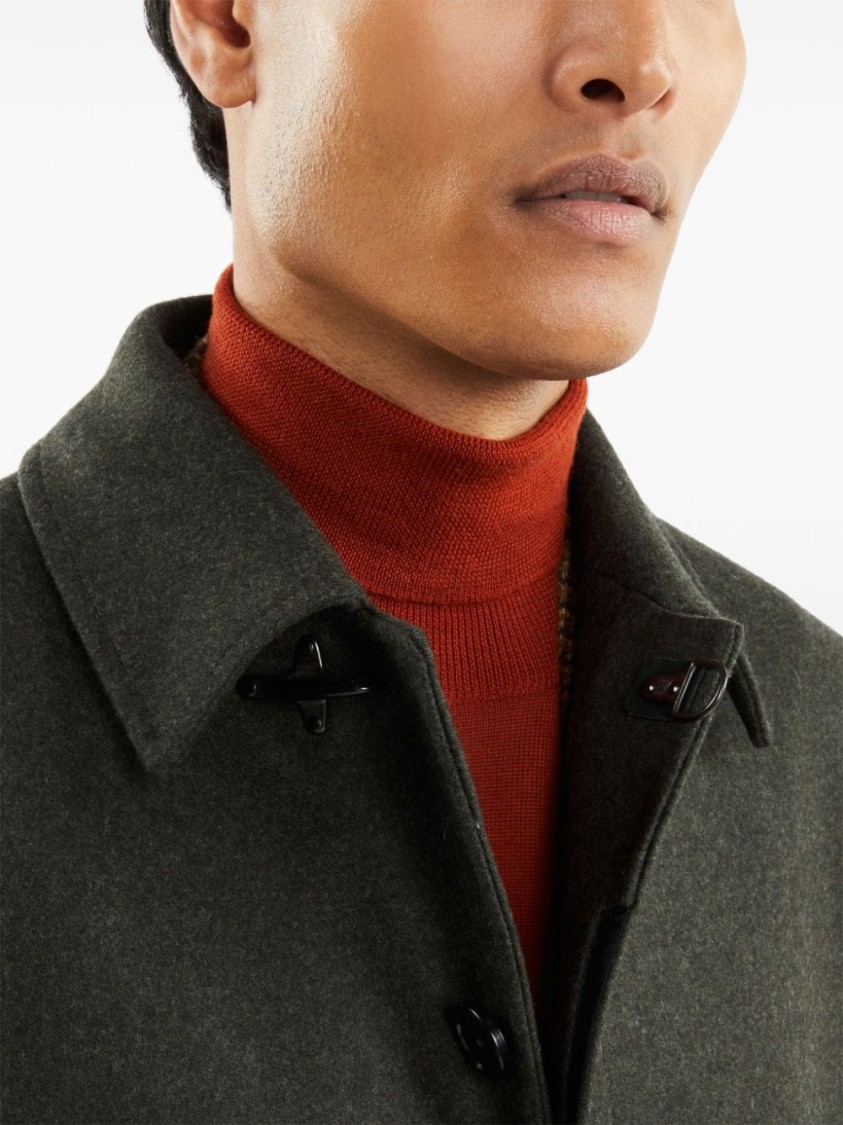 Fay Straight Wool-cashmere Blend Coat With Side Pockets In Green