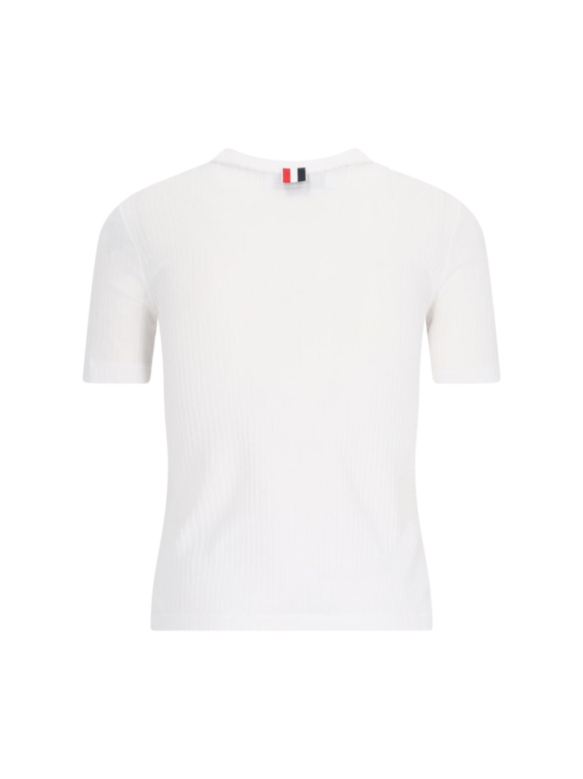 Thom Browne White Crewneck T-shirt With Signature Rwb Stripe In Cotton Woman