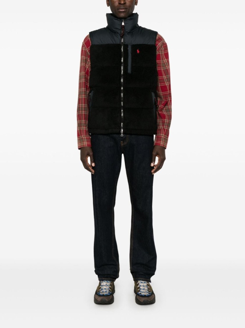 Shop Polo Ralph Lauren Padded Knit Vest With Blend Fabric And Zip Closure In Black