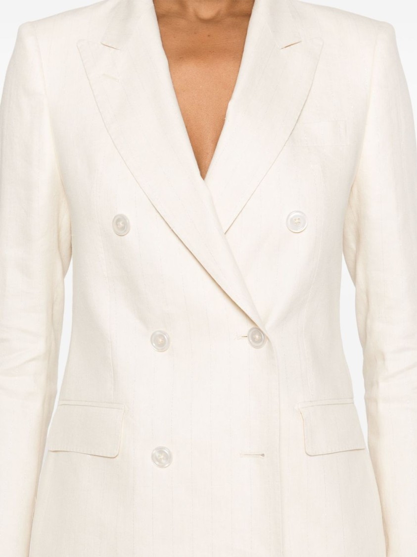 Tagliatore Double-breasted Blazer With Flared Trousers In Textured Fabric In Neutrals