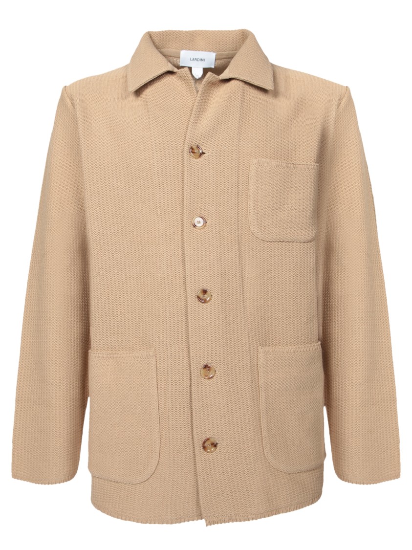 Lardini Textured Cotton Shirt With Functional Pockets In Neutrals
