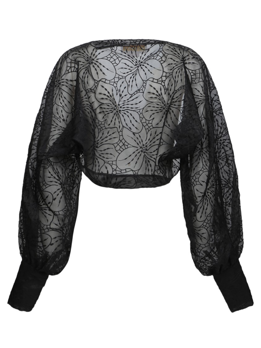 GENNY GENNY SHEER ORGANZA JACKET WITH FLORAL PATTERN