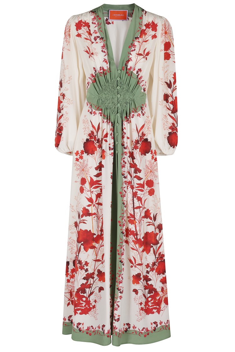 La Doublej La Double J Maxi Dress In Green Silk In White