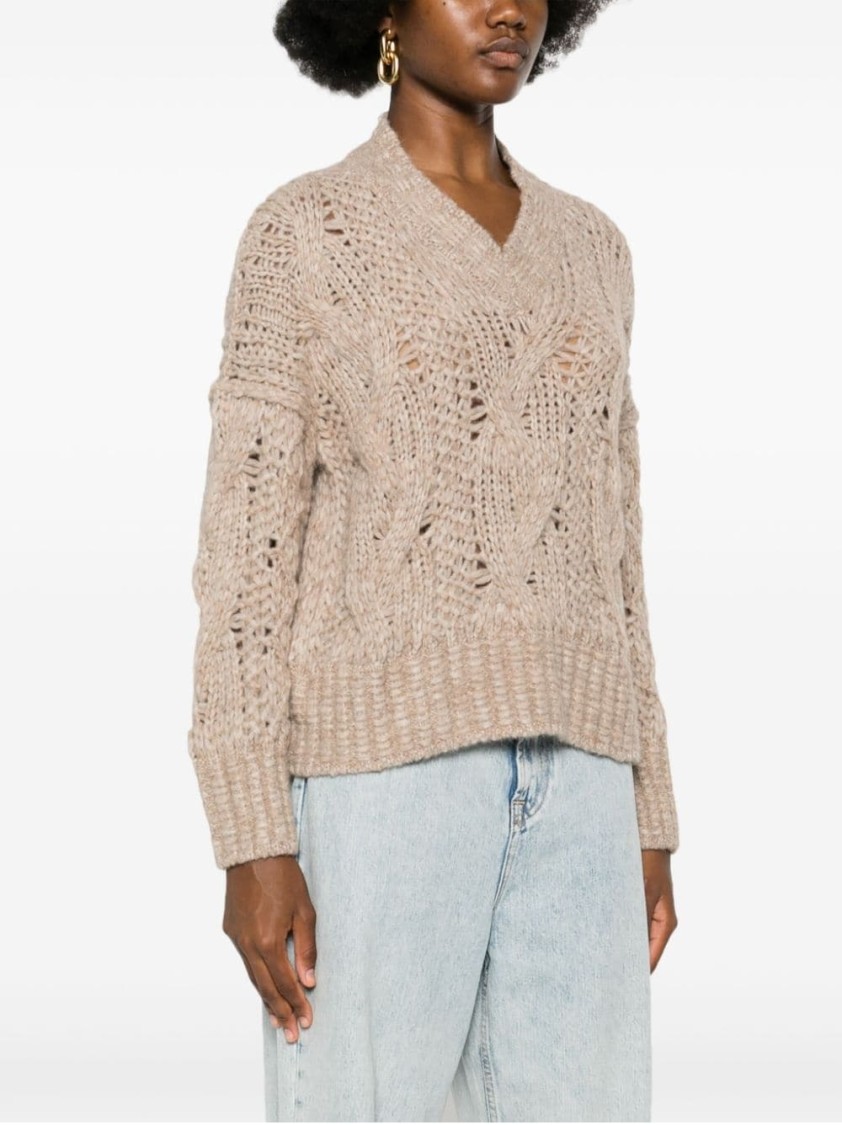 Ermanno Scervino Long-sleeve Sweater With Textured Knit In Brown