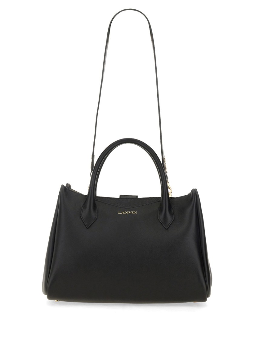 Shop Lanvin "l'octave" Structured Calf Leather Day Bag In Black