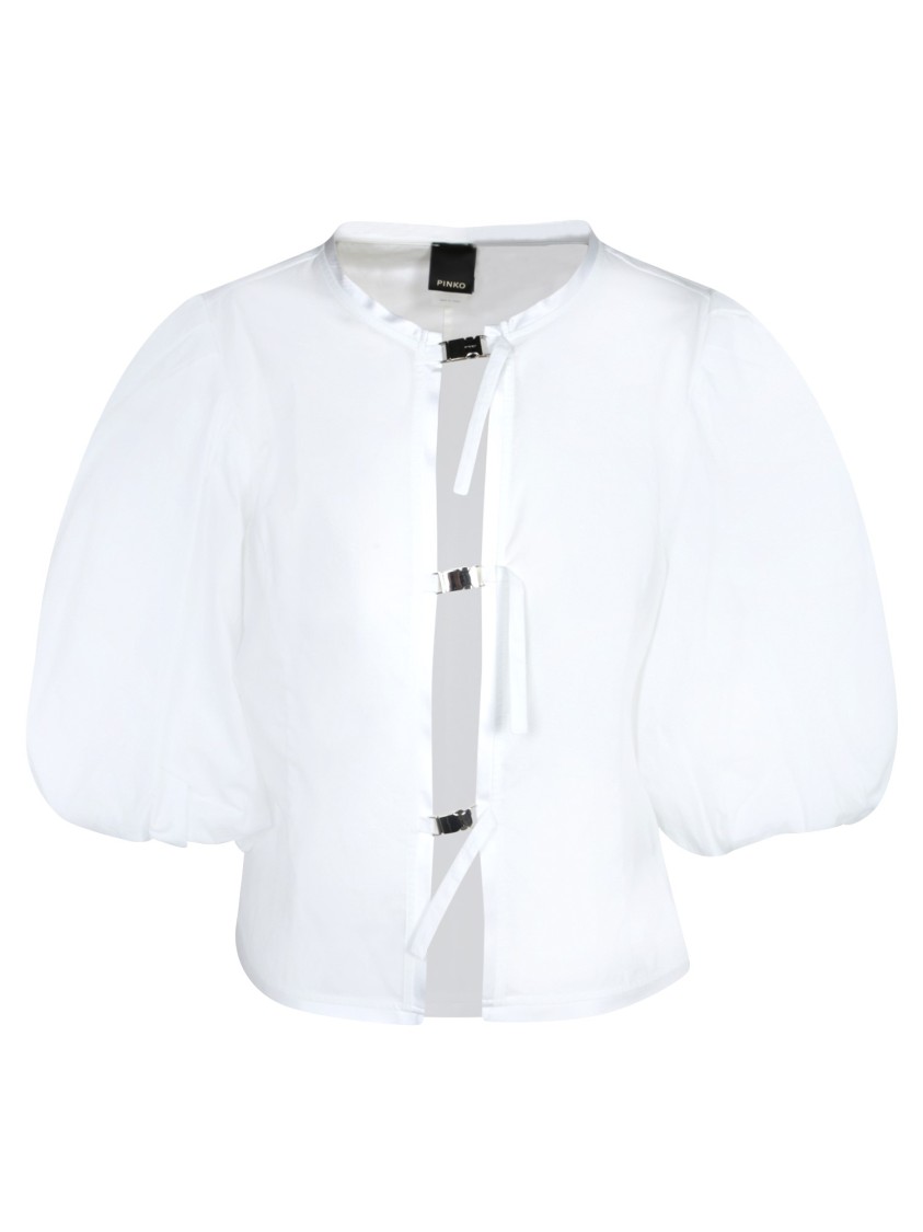 Pinko Poplin Shirt With Puff Sleeves In White