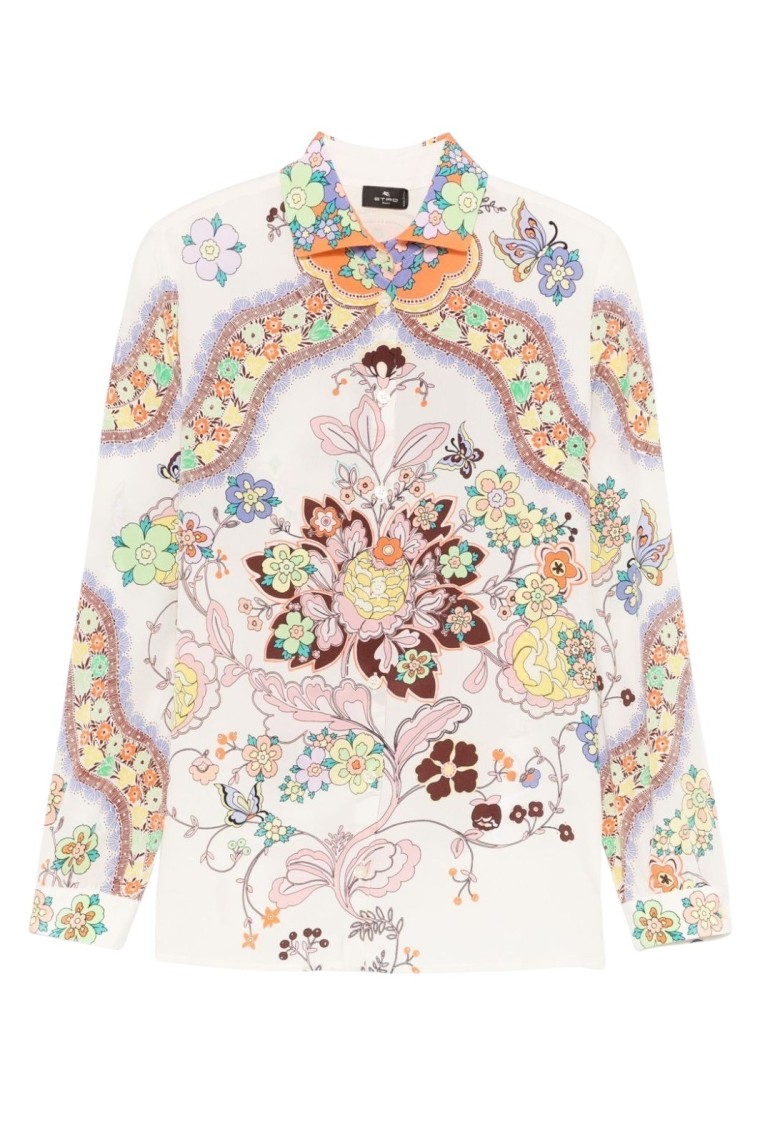 Etro Floral Paisley Print Button-up Silk Shirt In Neutrals