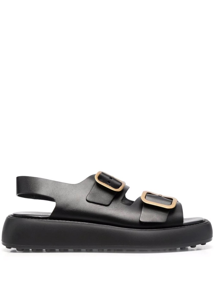 Tod's Gomma Buckled Leather Platform Sandals In Black
