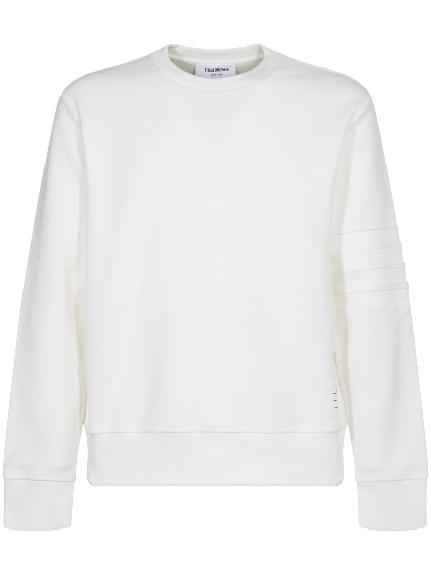Thom Browne Crew-neck White Sweatshirt With Raised Seams In White