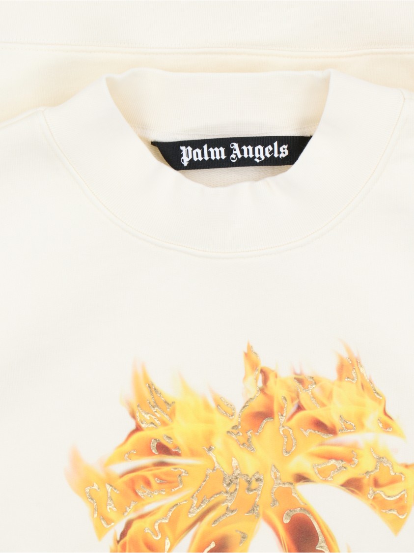 Shop Palm Angels Burning Palm Printed Sweatshirt – Off-white In Neutrals