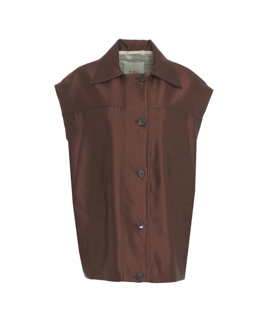 T Coat Brown Oversize Vest With Button Closure In Brown