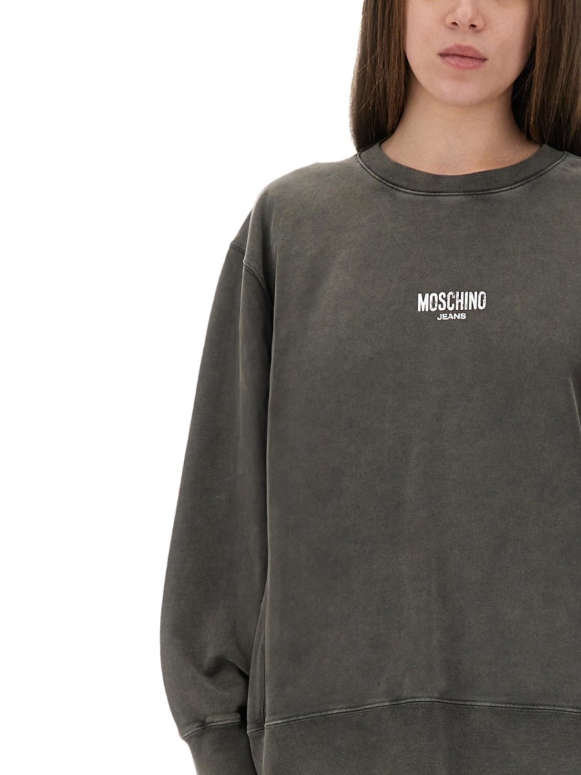 Moschino Relaxed Fit Cotton Sweatshirt With Front Logo In Gray