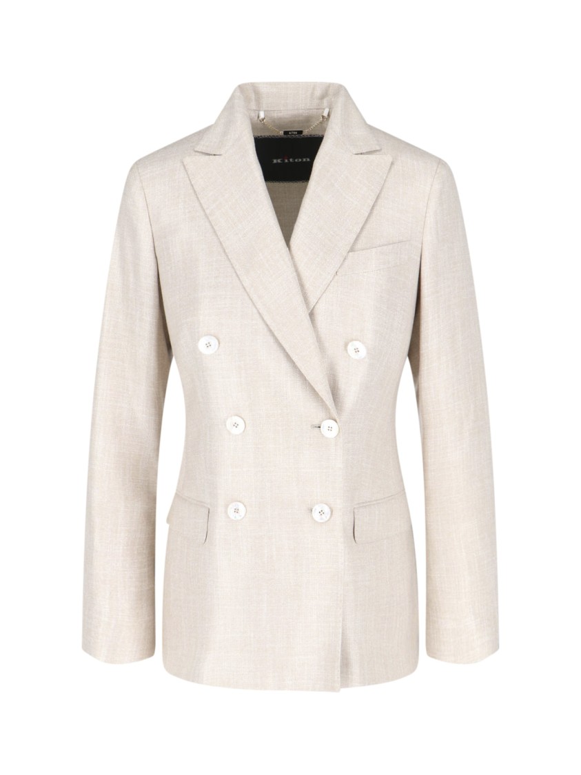 Kiton Double-breasted Jacket With Notch Lapels And Back Vent In Neutrals