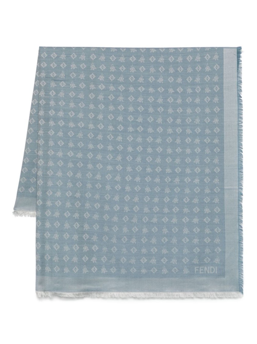 Fendi Denim Blue Wool And Silk Shawl In Blue
