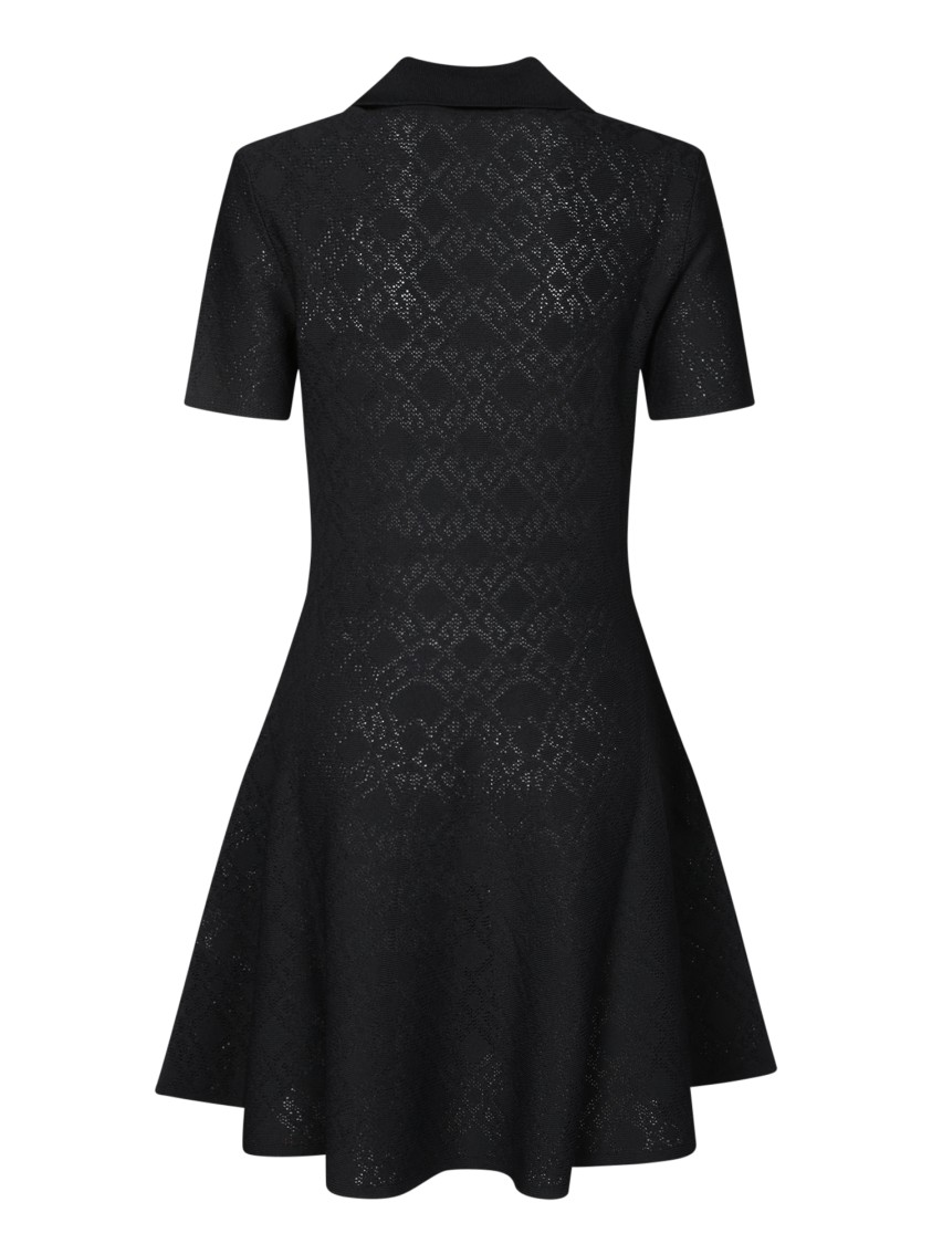 Givenchy Black Dress With Polo Shirt Style Collar And All-over Logo Embroidery In Viscose Blend Stre In Black