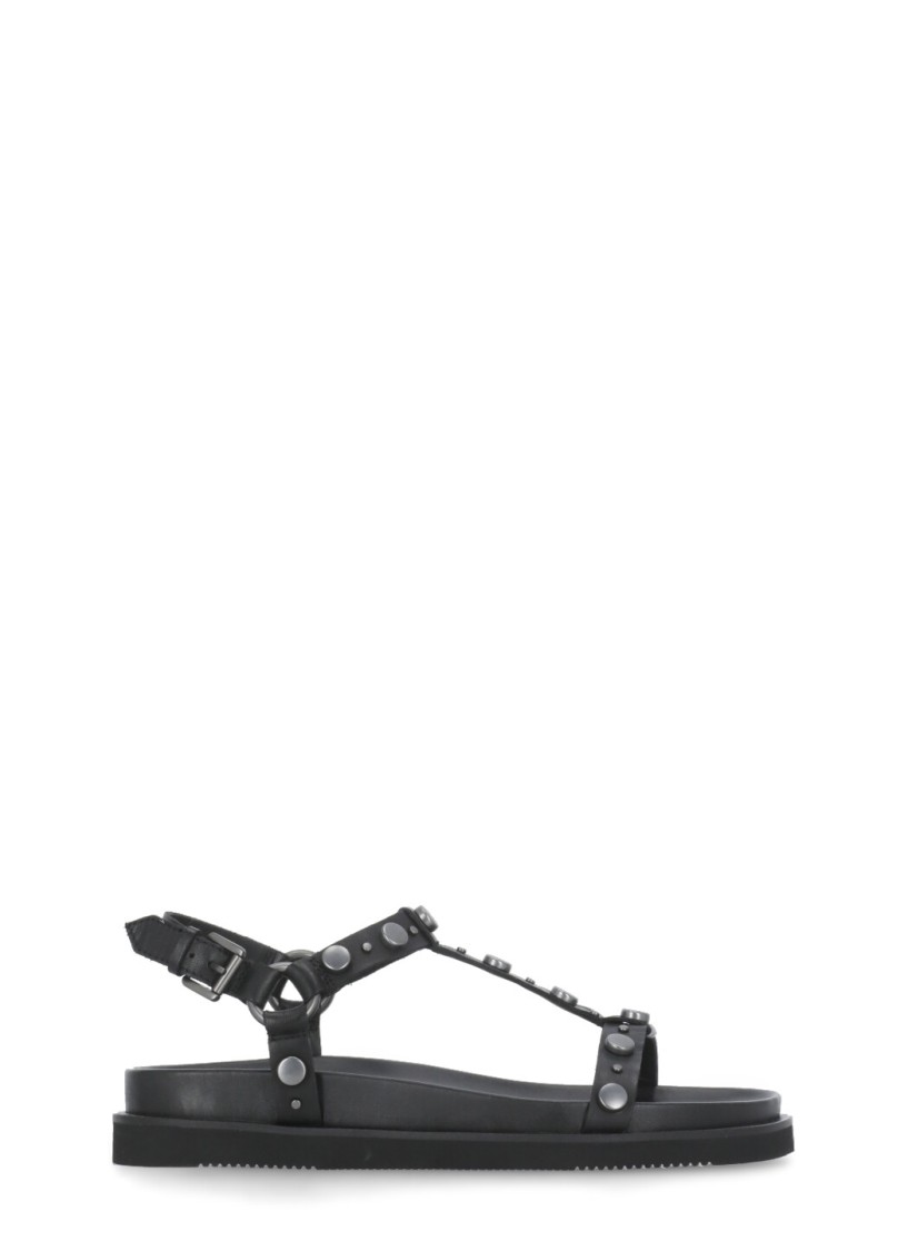 Ash Studded Open Toe Lace-up Rubber Sole In Black