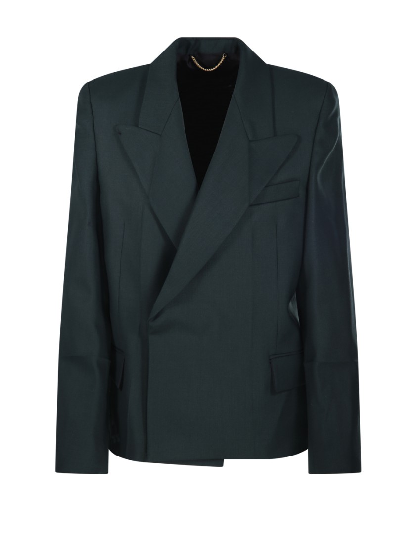 Victoria Beckham Pointed-shoulder Wool Blend Blazer In Green